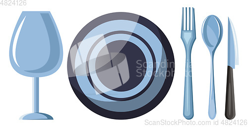 Image of Cutlery stand and cup vector color illustration.