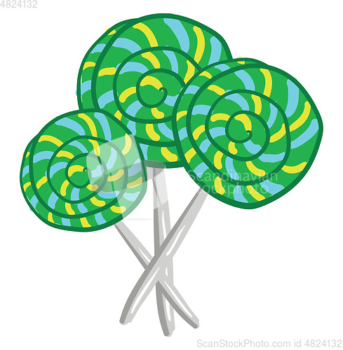 Image of Big green lollipop candies vector or color illustration