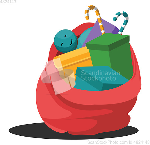 Image of Red bag with lots of christmas gifts vector illustration on whit