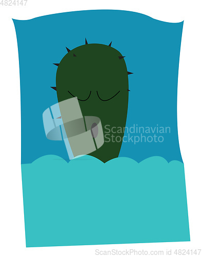 Image of A spikey cactus sleeping on a blue bed vector color drawing or i