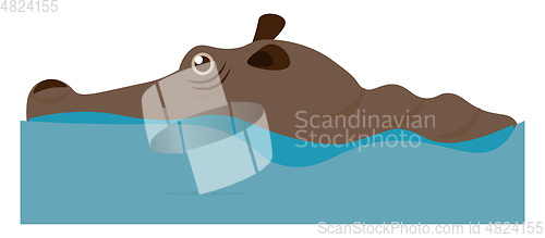 Image of Cartoon brown hippo swimming in the water of a pond vector or co