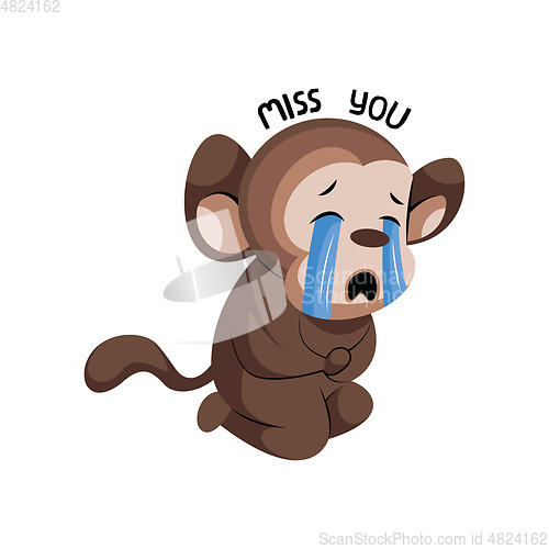 Image of Crying cute monkey saying Miss you vector illustration on a whit