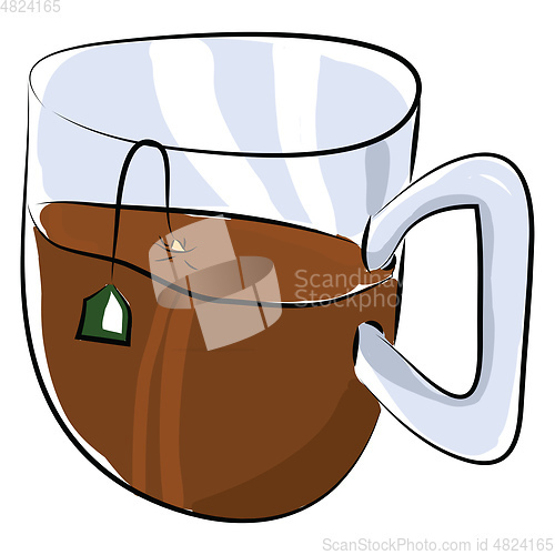 Image of A glass cup with half-filled tea and a dipping tea bag vector co