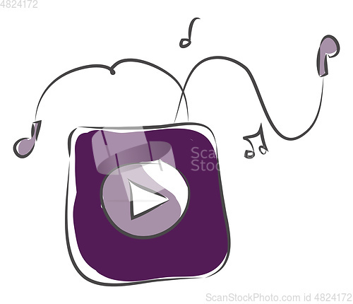 Image of Purple MP3 player with earphones vector illustration on white ba