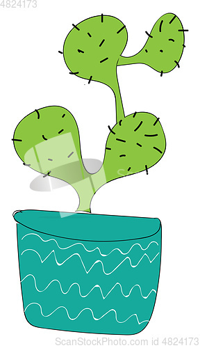 Image of Simple cactus in blue vase vector illsutation on white backgroun