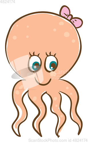 Image of Cartoon funny happy orange girl octopus vector or color illustra