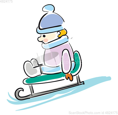 Image of Cartoon boy on sled vector illustration on white background.