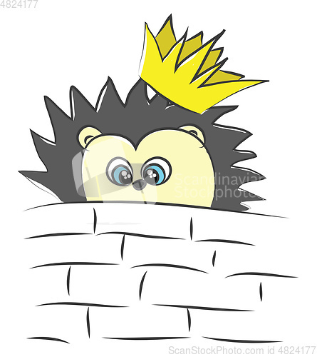 Image of The tiny hedgehog with a crown looks cute vector or color illust