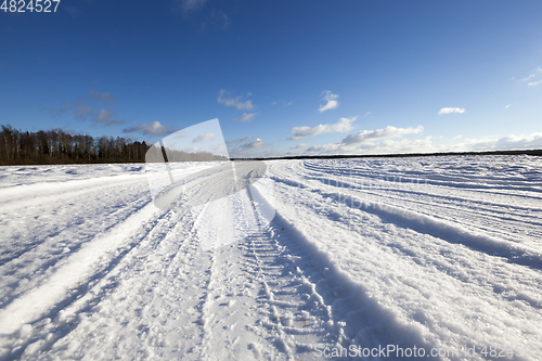 Image of Snow on the road, winter