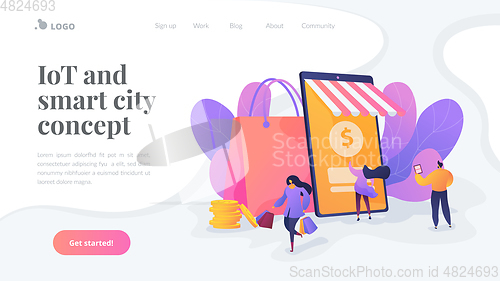 Image of Smart retail in smart city landing page template.
