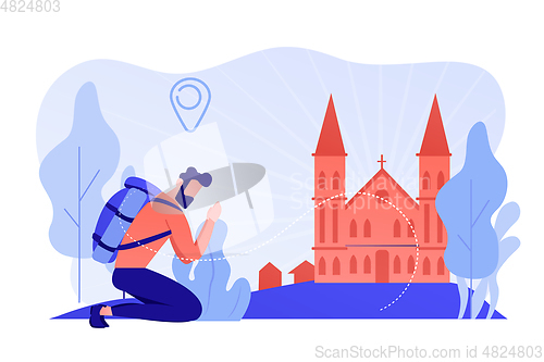 Image of Christian pilgrimages concept vector illustration.