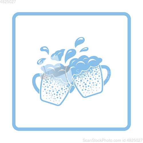 Image of Two clinking beer mugs with fly off foam icon