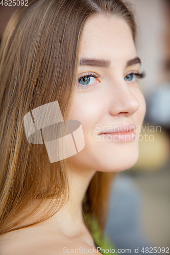 Image of Beauty Day. Portrait of delighted young caucasian woman smiling