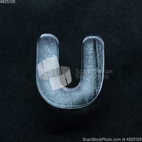 Image of Alphabet\'s letters made out of ice isolated on dark studio background