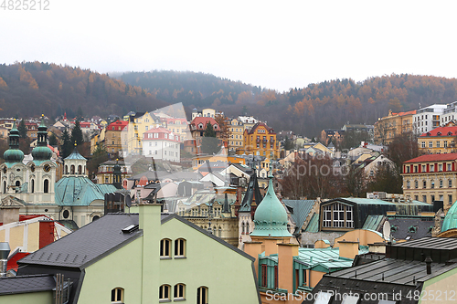 Image of Cityscape of famous Czech Spa Karlovy Vary in the late autumn