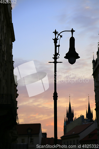 Image of Traditional vintage street lamp and architecture of beautiful Pr