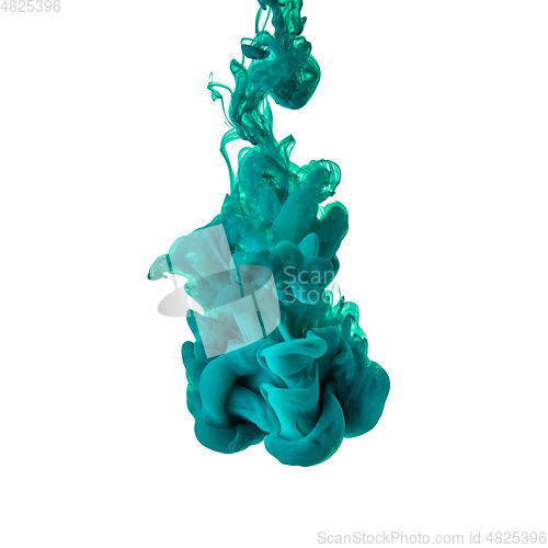 Image of Explosion of colored, fluid and neoned liquids on white studio background with copyspace