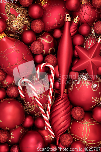 Image of Christmas Abstract Candy Cane and Bauble Background 