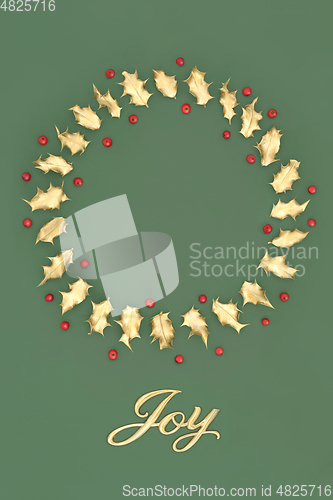 Image of Christmas Joy Wreath with Gold Holly and Berries