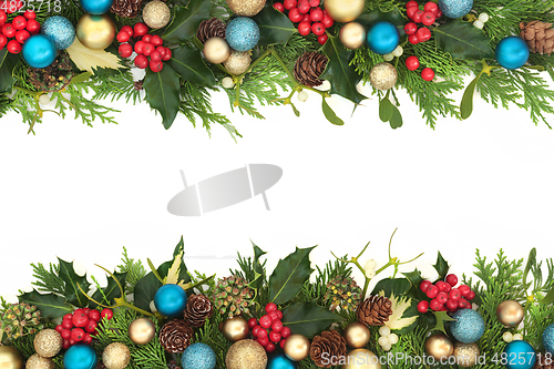 Image of Christmas Background Composition with Flora and Baubles