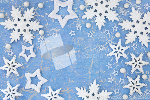 Image of Christmas Background Border with Stars and Snowflakes