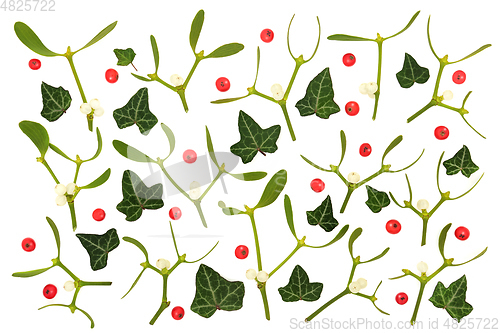 Image of Mistletoe Ivy and Holly Berry Abstract Composition