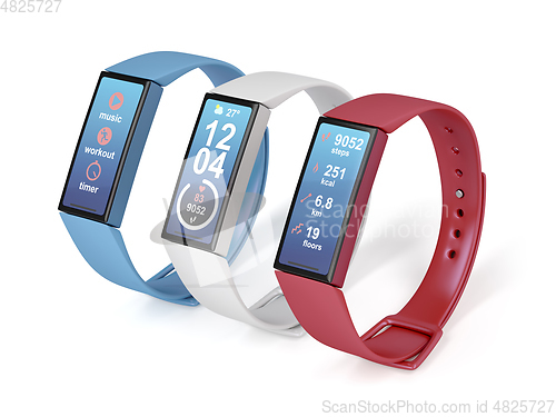 Image of Three fitness trackers on white background
