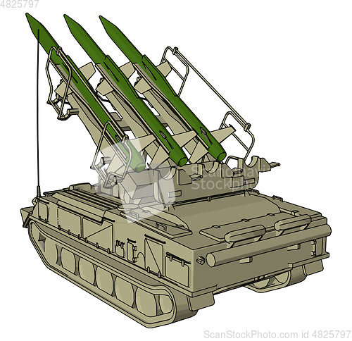 Image of 3D vector illustration on white background of a military missile