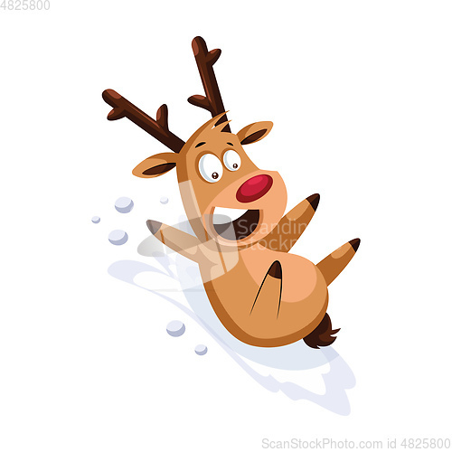 Image of Happy christmass deer sliding on the snow vector illustration on