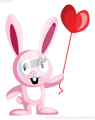 Image of Pink bunny holding a heart shaped balloon vector illustration on