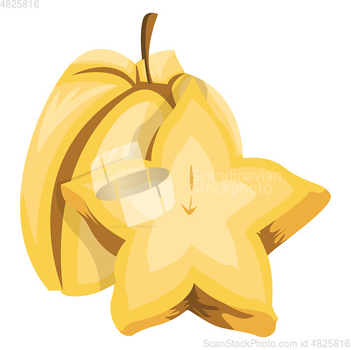 Image of Vector illustration of a yellow starfruit half a starfruit cut i