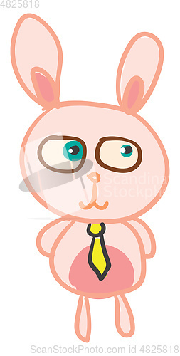 Image of Drawing of a cute pink hare wearing a yellow tie vector color dr