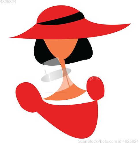 Image of A lady with red hat vector or color illustration
