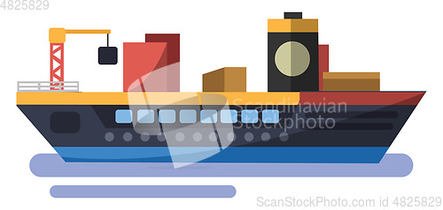 Image of Colorfull minimalistic vector illustration of trasport ship on w