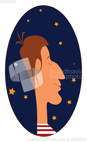 Image of Profile of a man\'s face at night illustration print vector on wh