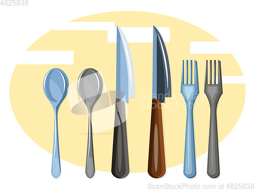 Image of Cutlery set vector color illustration.