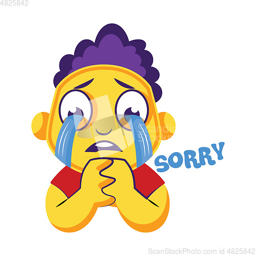 Image of Yellow boy crying and saying sorry vector illustration on a whit