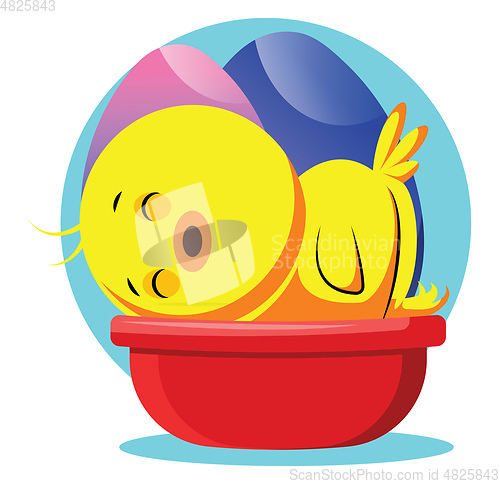 Image of Easter yellow chick sleeping illustrated web vector on white bac