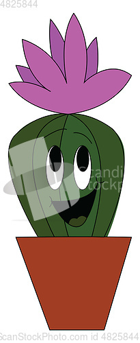 Image of Happy cactus with a pink flower on top  vector illustration on a