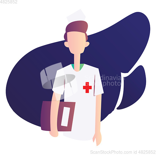 Image of Ward boy in white medical suit holding a record vector illustrat