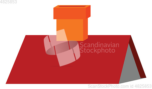 Image of Clipart of a red-colored triangular roof with a chimney vector o