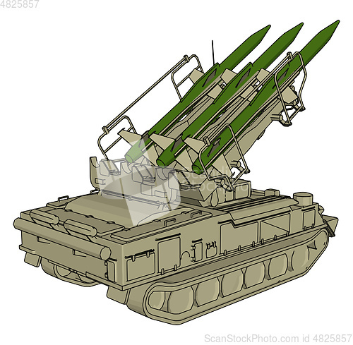 Image of 3D vector illustration on white background of a military missile