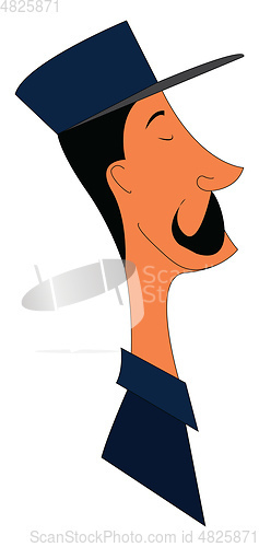 Image of Side view of a man with blue hat and big mustashes vector illust