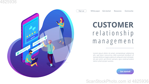 Image of Customer feedback isometric 3D landing page.