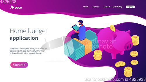 Image of Budget control app isometric 3D landing page.