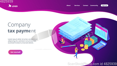 Image of Tax form isometric 3D landing page.