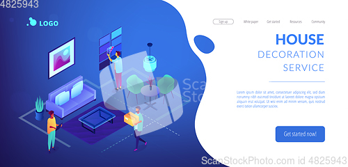 Image of Interior design isometric 3D landing page.