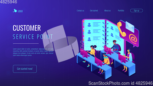 Image of Contact center isometric 3D landing page.