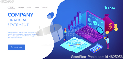 Image of Income statement isometric 3D landing page.