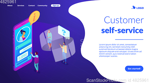 Image of Customer self-service isometric 3D landing page.